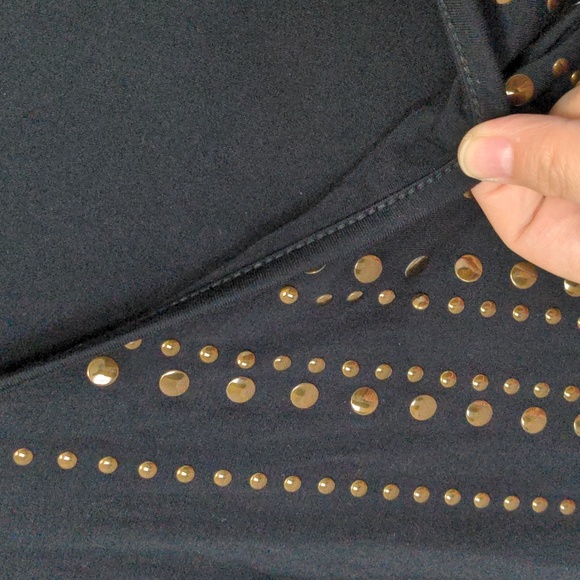 Ladies Trendy Studded Look Black Peekaboo Sleeve Top Size XL - Picture 8 of 8